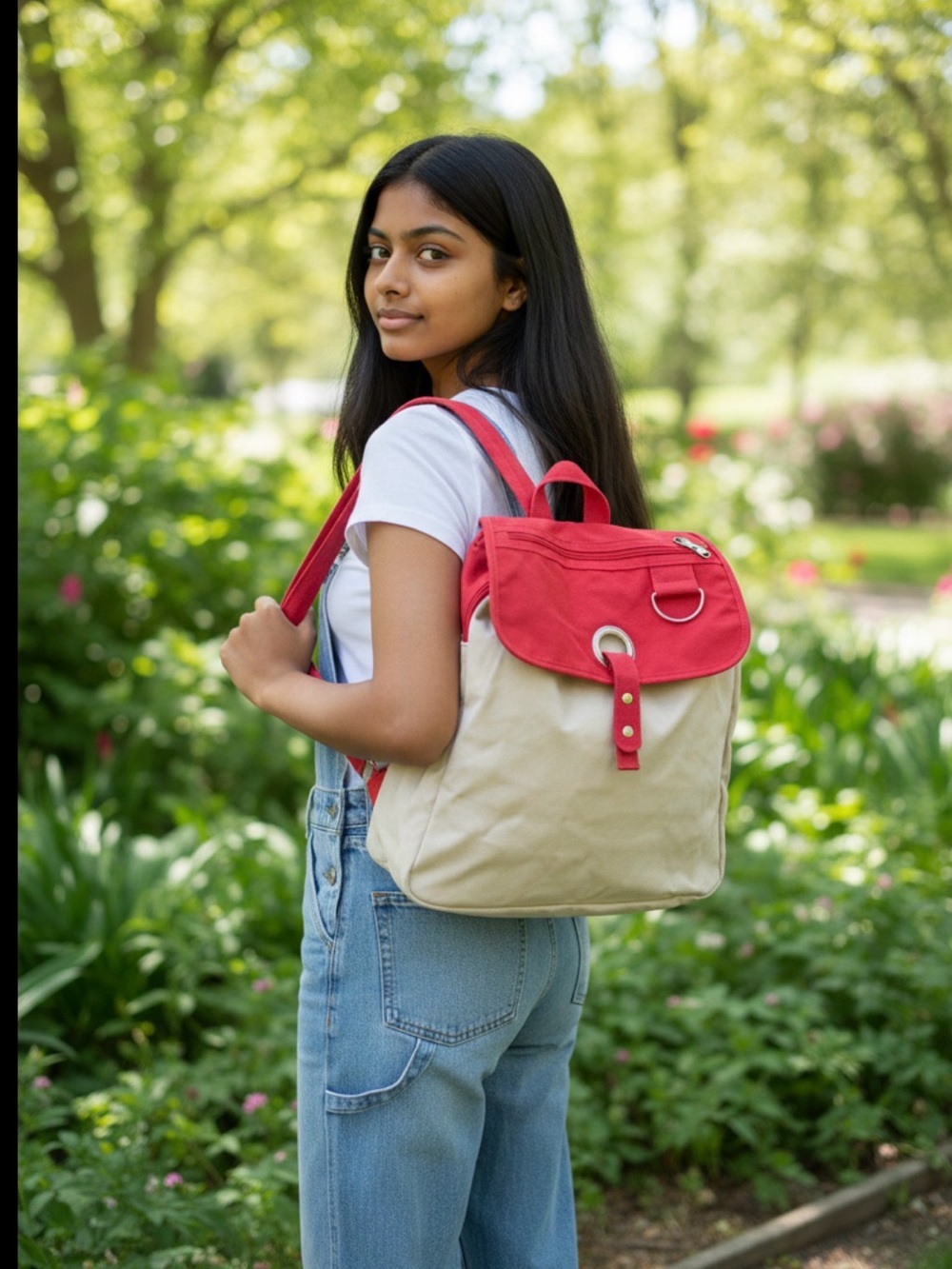 Tommy Hilfiger Vintage Backpack Y2K Tan Red School BTS College Book Bag Colorful